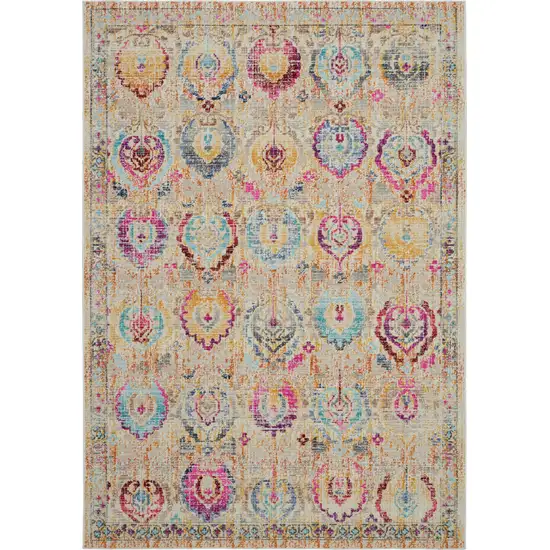 Ivory Pink And Orange Floral Distressed Area Rug Photo 2