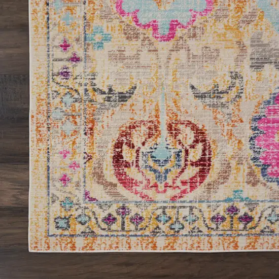 Ivory Pink And Orange Floral Distressed Non Skid Area Rug Photo 4