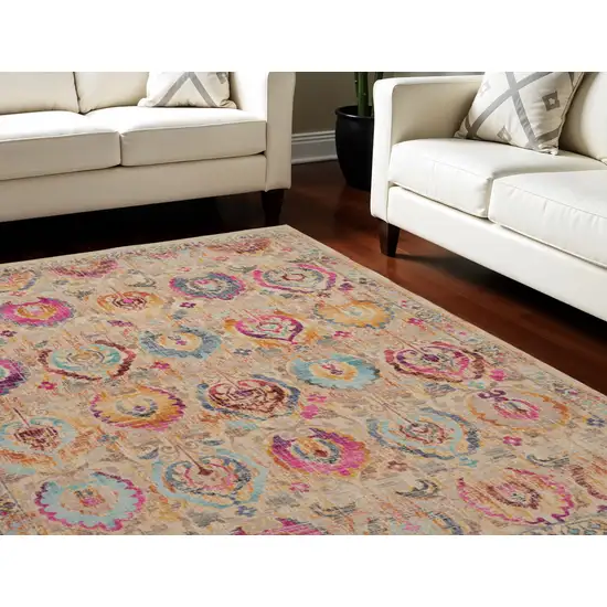 Ivory Pink And Orange Floral Distressed Non Skid Area Rug Photo 1