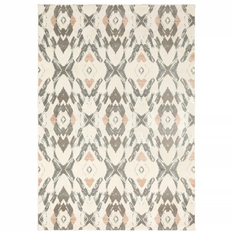 Ivory Pink And Sage Geometric Power Loom Stain Resistant Area Rug Photo 1