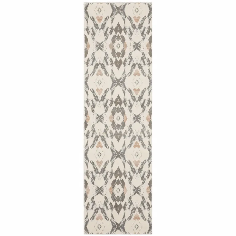 Ivory Pink And Sage Geometric Power Loom Stain Resistant Runner Rug Photo 1