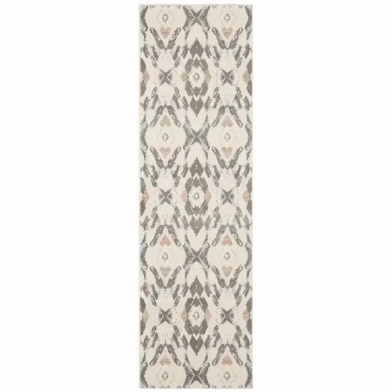 Ivory Pink And Sage Geometric Power Loom Stain Resistant Runner Rug Photo 1