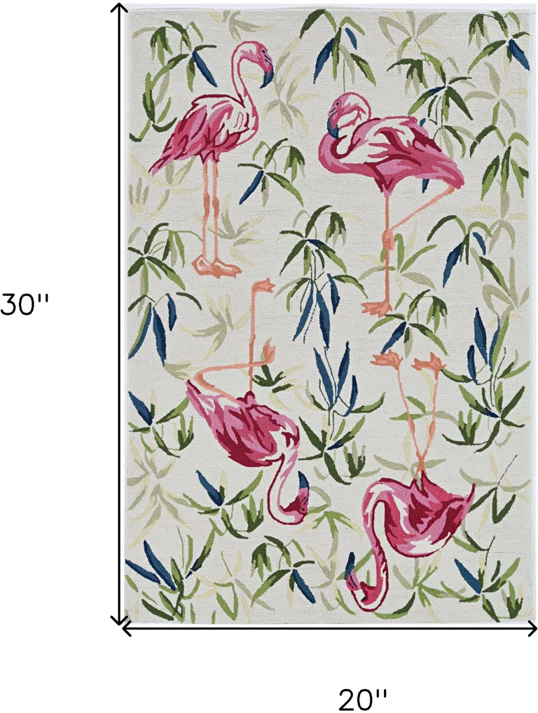 Ivory Pink Hand Hooked Flamingo Indoor Accent Rug Photo 4