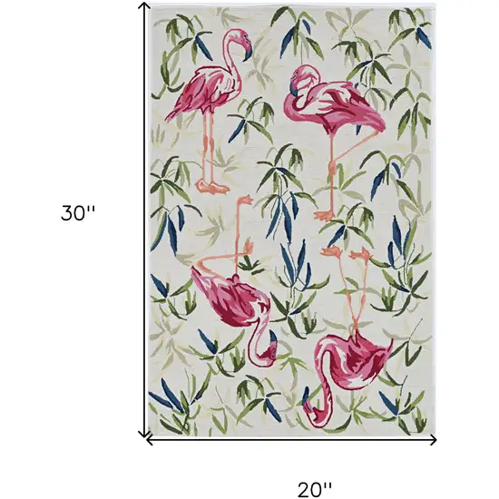 Ivory Pink Hand Hooked Flamingo Indoor Accent Rug Photo 4