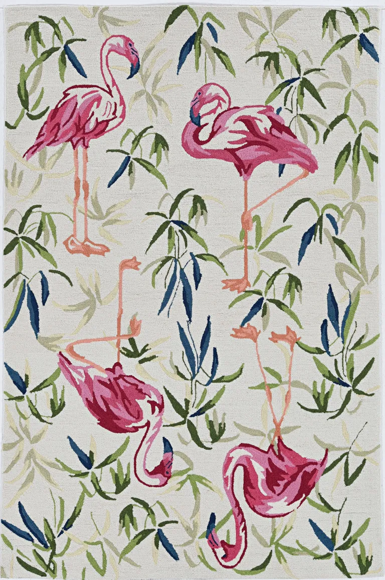 Ivory Pink Hand Hooked Flamingo Indoor Accent Rug Photo 1