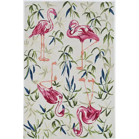 Ivory Pink Hand Hooked Flamingo Indoor Accent Rug Photo 1