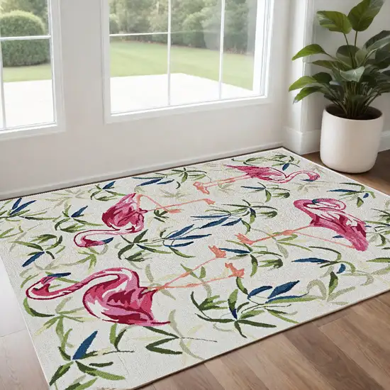 Pink and Ivory Tropical Floral Hand Tufted Area Rug Photo 1