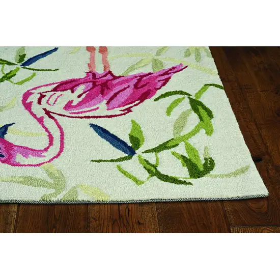 Ivory Pink Hand Hooked Flamingo Indoor Accent Rug Photo 2