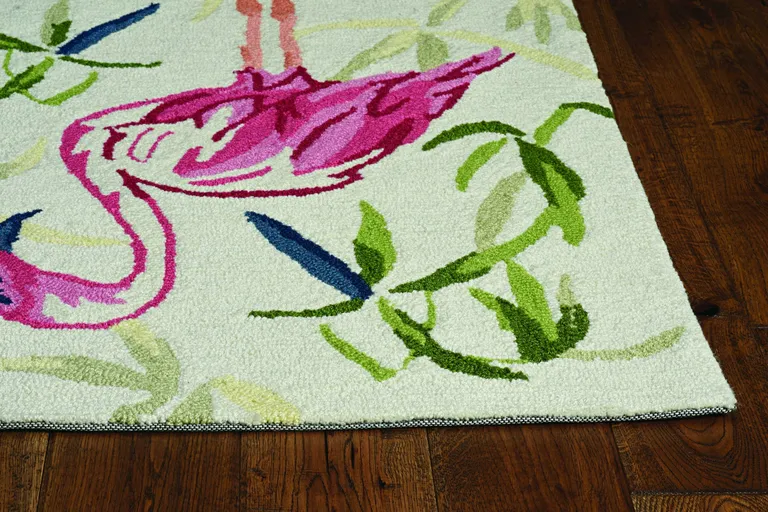 Ivory Pink Hand Hooked Flamingo Indoor Accent Rug Photo 2