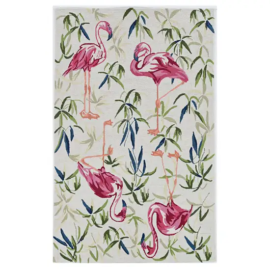 Ivory Pink Hand Hooked Flamingo Indoor Accent Rug Photo 1