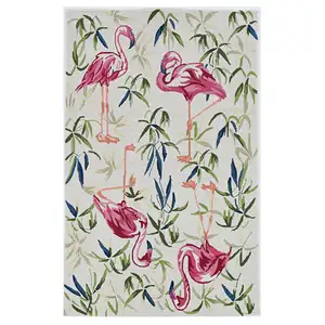 Photo of Ivory Pink Hand Hooked Flamingo Indoor Accent Rug