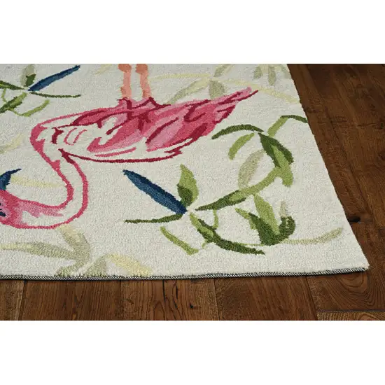 Ivory Pink Hand Hooked Flamingo Indoor Area Rug Photo 5