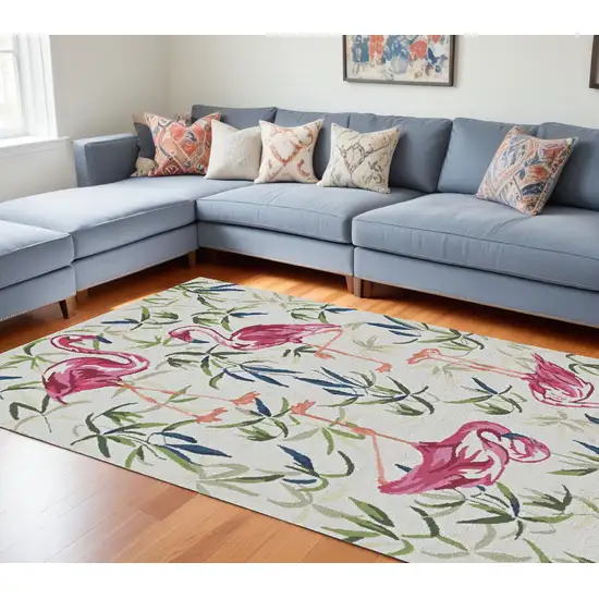 Ivory Pink Hand Hooked Flamingo Indoor Area Rug Photo 1