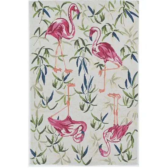 Ivory Pink Hand Hooked Flamingo Indoor Area Rug Photo 2