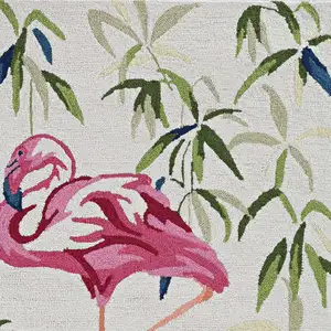 Photo of Ivory Pink Hand Hooked Flamingo Round Indoor Area Rug