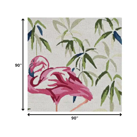 Ivory Pink Hand Hooked Flamingo Round Indoor Area Rug Photo 2