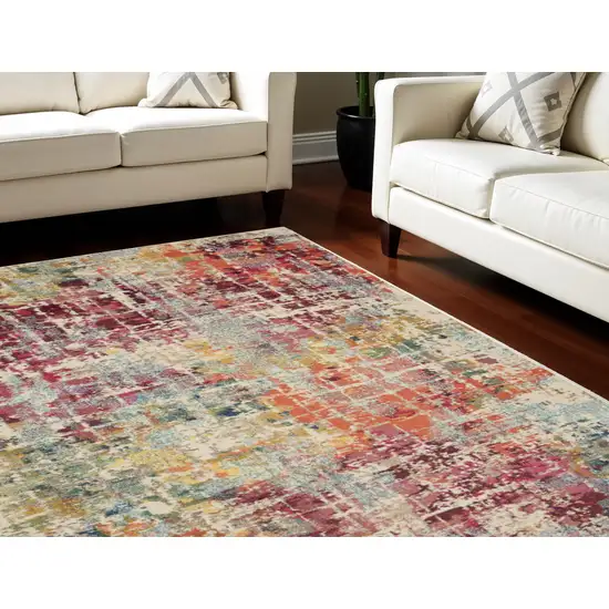 Ivory Pink and Orange Abstract Distressed Non Skid Area Rug Photo 1