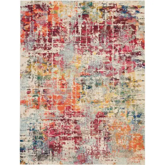 Ivory Pink and Orange Abstract Distressed Non Skid Area Rug Photo 2