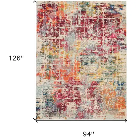 Ivory Pink and Orange Abstract Distressed Non Skid Area Rug Photo 3