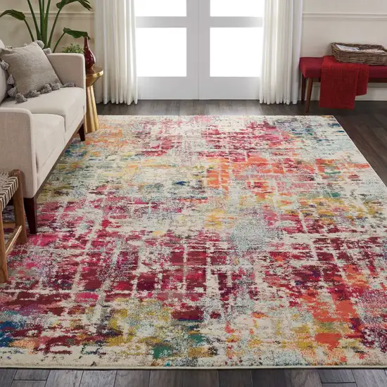 Ivory Pink and Orange Abstract Distressed Non Skid Area Rug Photo 8