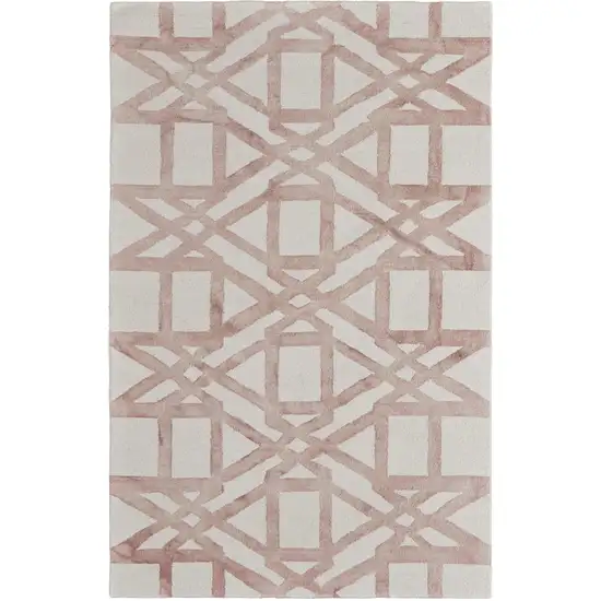 Ivory Pink and Tan Wool Geometric Hand Tufted Area Rug Photo 6