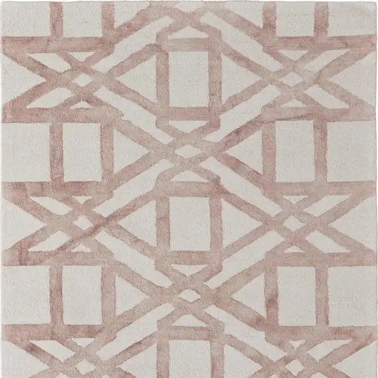 Ivory Pink and Tan Wool Geometric Hand Tufted Area Rug Photo 6