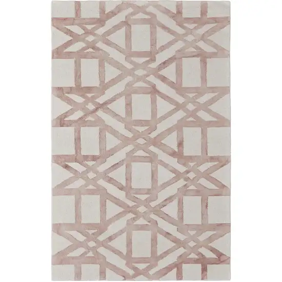 Ivory Pink and Tan Wool Geometric Hand Tufted Area Rug Photo 4