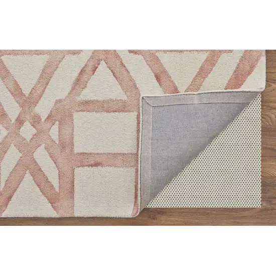 Ivory Pink and Tan Wool Geometric Hand Tufted Area Rug Photo 9