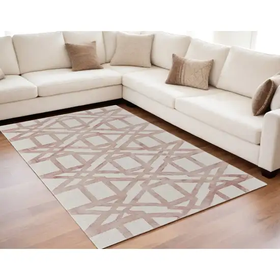 Ivory Pink and Tan Wool Geometric Hand Tufted Area Rug Photo 1