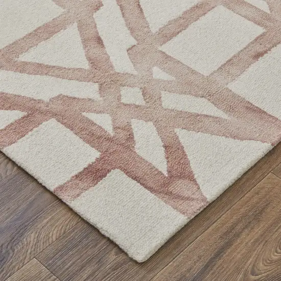 Ivory Pink and Tan Wool Geometric Hand Tufted Area Rug Photo 8