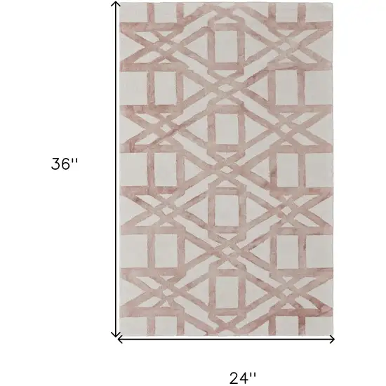 Ivory Pink and Tan Wool Geometric Hand Tufted Area Rug Photo 3