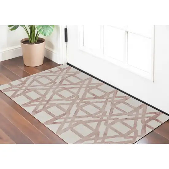 Ivory Pink and Tan Wool Geometric Hand Tufted Area Rug Photo 1