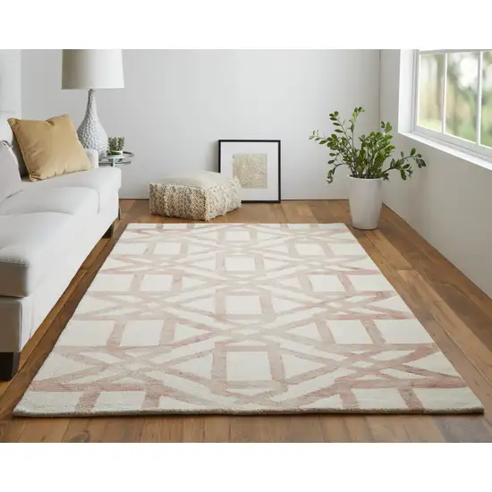 Ivory Pink and Tan Wool Geometric Hand Tufted Area Rug Photo 9