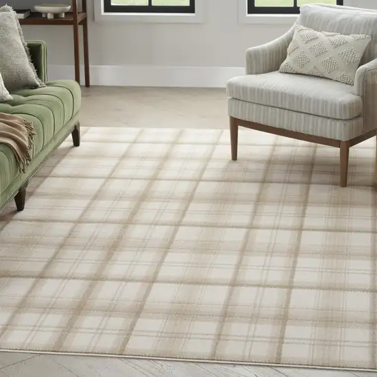 Ivory Plaid Power Loom Area Rug Photo 8