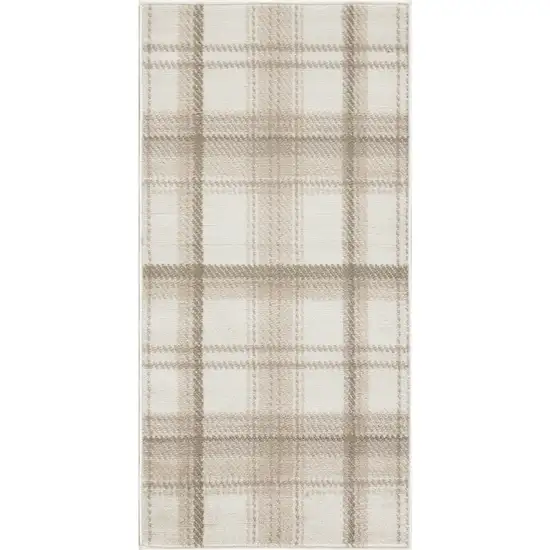 Ivory Plaid Power Loom Area Rug Photo 5