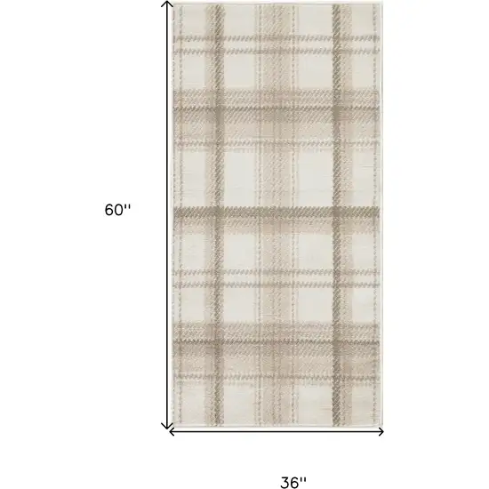 Ivory Plaid Power Loom Area Rug Photo 3