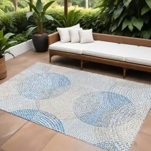 Photo of Ivory Polka Dot Washable Non Skid Indoor Outdoor Area Rug