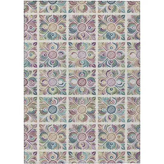 Ivory Purple And Teal Blue Medallion Washable Indoor Outdoor Area Rug Photo 2