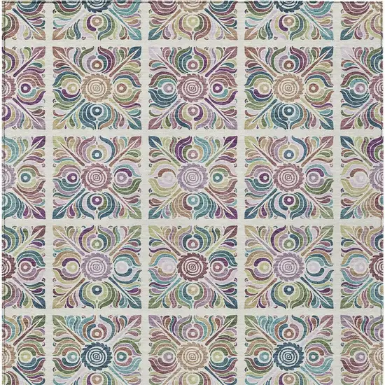 Ivory Purple And Teal Blue Medallion Washable Indoor Outdoor Area Rug Photo 6