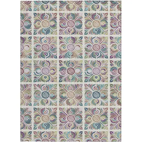 Ivory Purple And Teal Blue Medallion Washable Indoor Outdoor Area Rug Photo 7