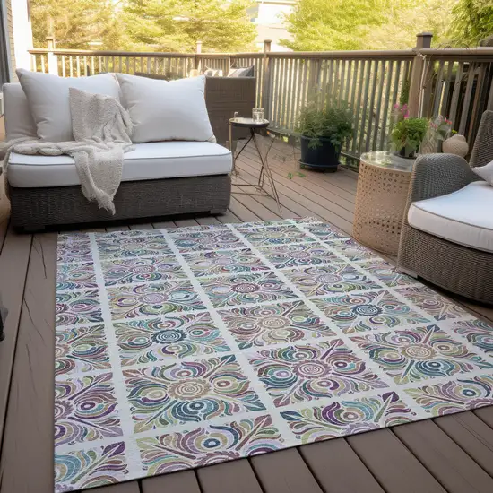 Ivory Purple And Teal Blue Medallion Washable Indoor Outdoor Area Rug Photo 8