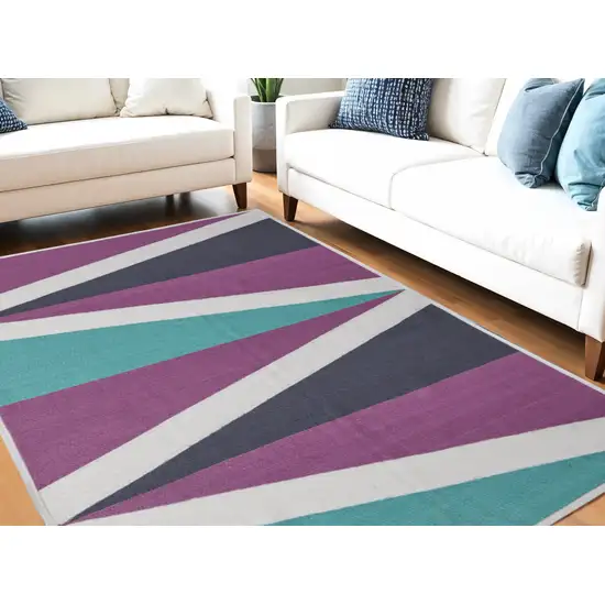 Ivory Purple and Green Geometric Power Loom Area Rug Photo 1