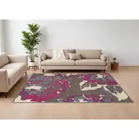 Photo of Ivory Purple and Taupe Floral Power Loom Area Rug