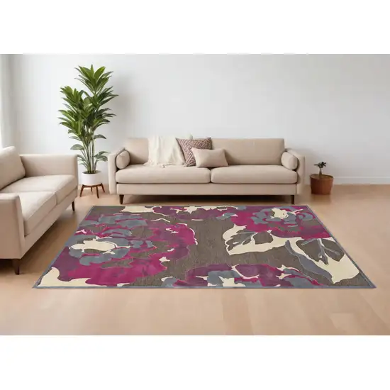 Ivory Purple and Taupe Floral Power Loom Area Rug Photo 1