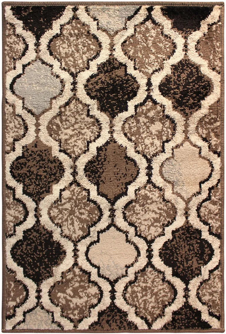 Ivory Quatrefoil Power Loom Distressed Stain Resistant Area Rug Photo 1