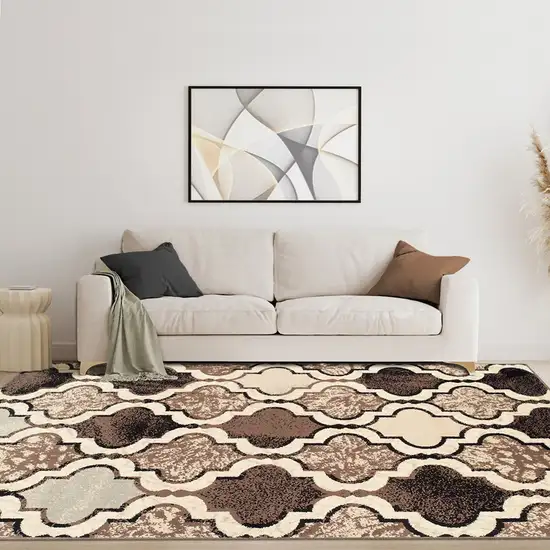 Ivory Quatrefoil Power Loom Distressed Stain Resistant Area Rug Photo 5