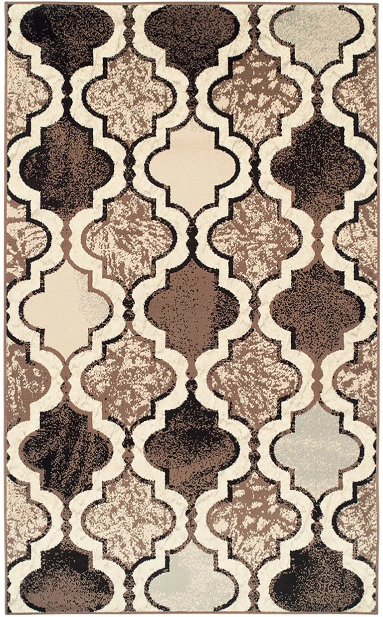 Ivory Quatrefoil Power Loom Distressed Stain Resistant Area Rug Photo 1