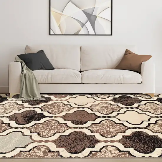 Ivory Quatrefoil Power Loom Distressed Stain Resistant Area Rug Photo 6