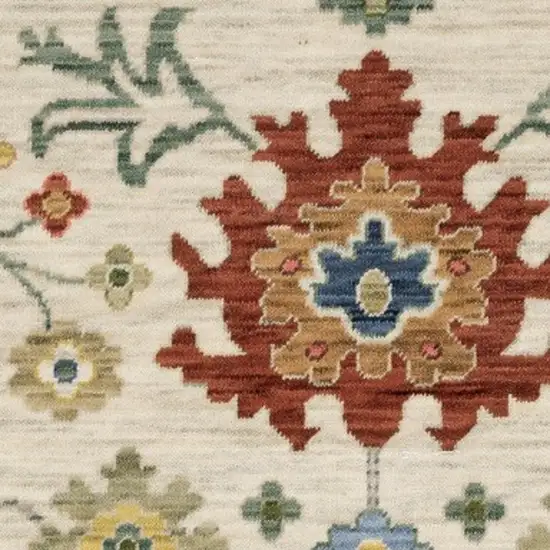 Ivory Red And Blue Oriental Area Rug With Fringe Photo 8