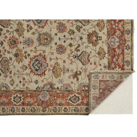 Ivory Red And Blue Wool Floral Hand Knotted Stain Resistant Area Rug Photo 4